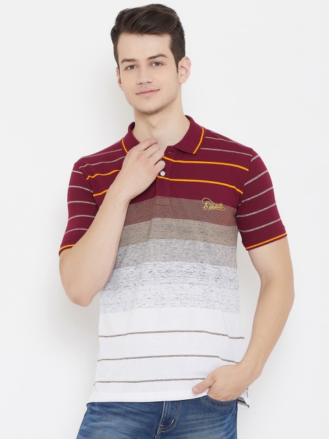 

Duke Men Maroon & White Striped Polo Collar T-shirt