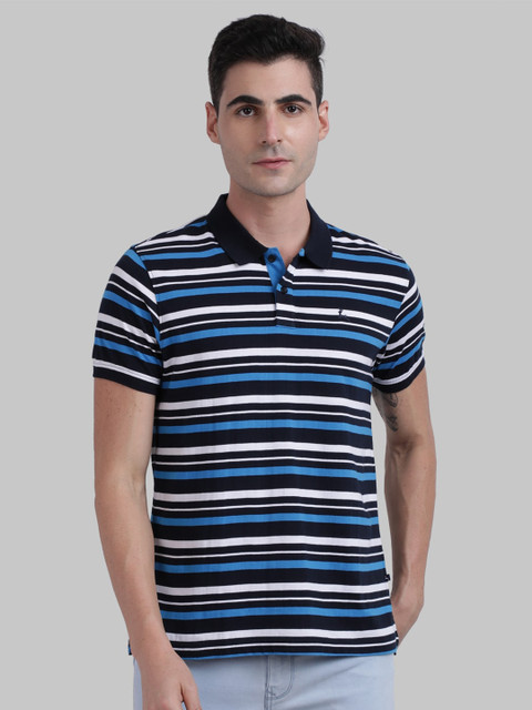 

Parx Men Blue & White Striped Polo Collar T-shirt