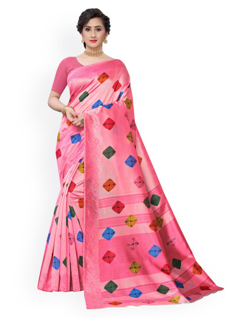 

KALINI Pink Batik Embroidered Heavy Work Saree