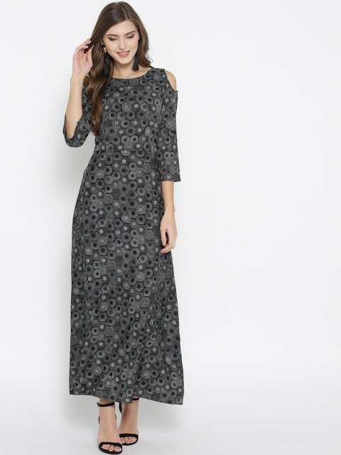 

Cottinfab Charcoal Grey Crepe Fit & Flare Dress