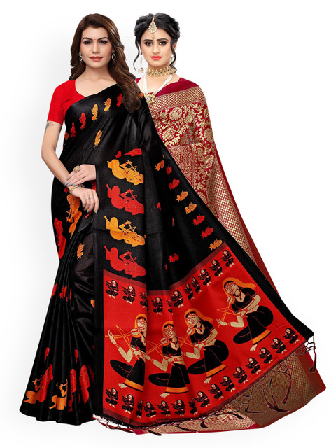 

KALINI Pack of 2 Black & Red Art Silk Saree
