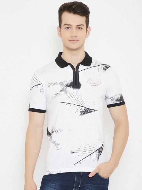 

Duke Men White Printed Polo Collar Monochrome T-shirt