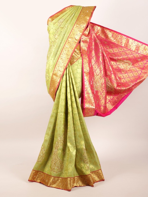 

Pothys Green Woven Design Beads and Stones Pure Silk Heavy Work Kanjeevaram Saree