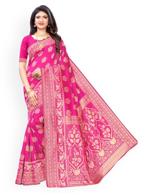 

KALINI Pink Woven Design Embroidered Heavy Work Banarasi Saree