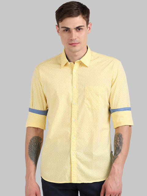 

Parx Men Yellow Slim Fit Printed Cotton Casual Shirt