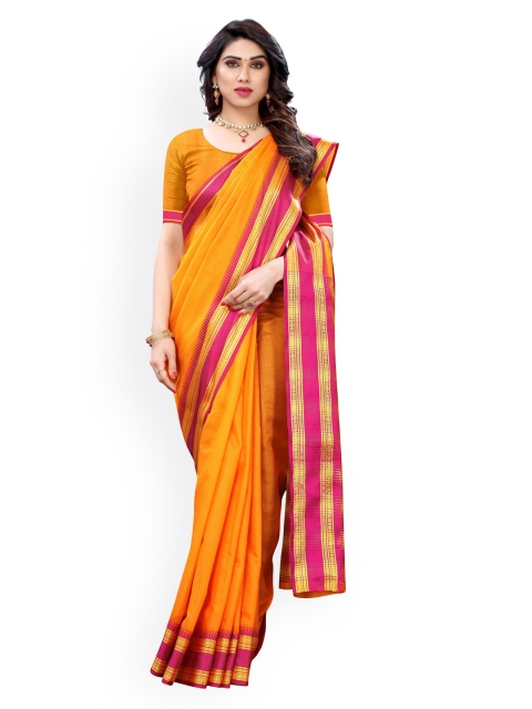 

Kalini Mustard Yellow Poly Cotton Woven Stripes Saree With Unstitched Blouse