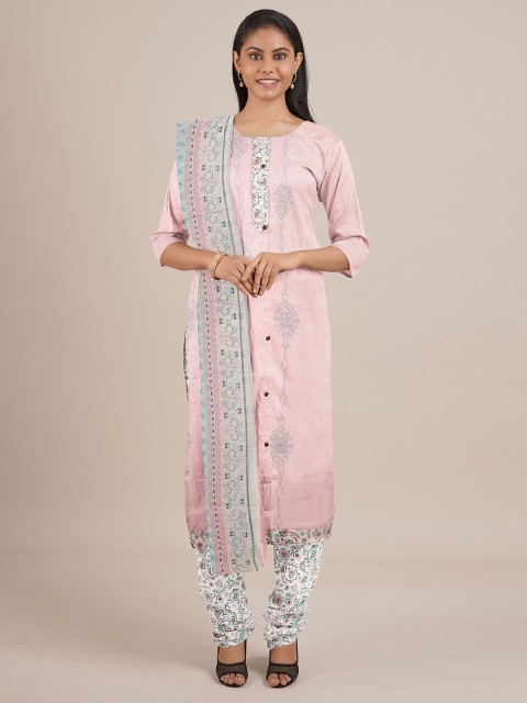 

Pothys Pink & White Printed Unstitched Dress Material