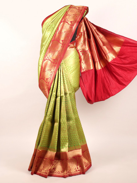 

Pothys Green & Gold Ethnic Motifs Zari Pure Silk Saree