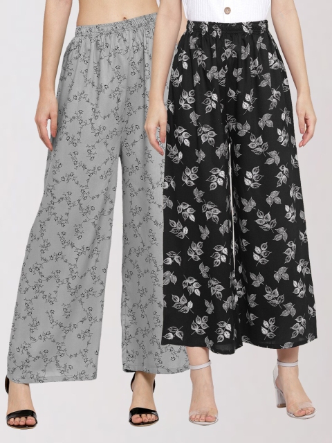 

KLOTTHE Women Set Of 2 Grey & Black Printed Palazzos