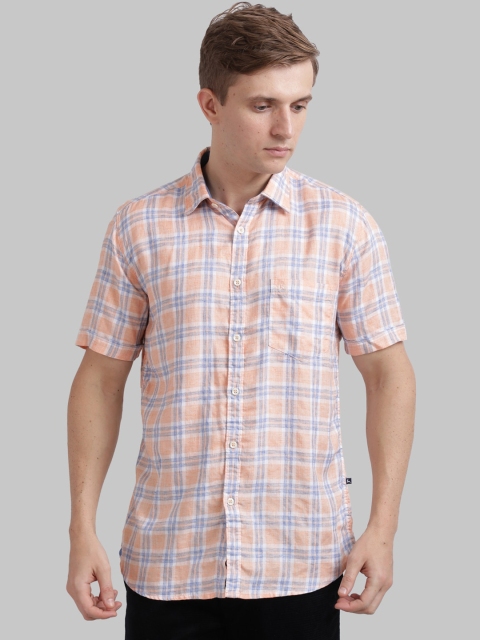 

Parx Men Orange & Blue Slim Fit Checked Casual Shirt