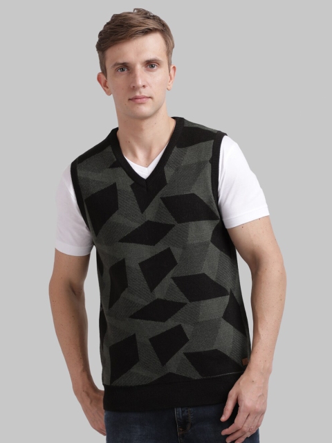 

Parx Men Olive Green & Black Printed Sweater Vest Sweater