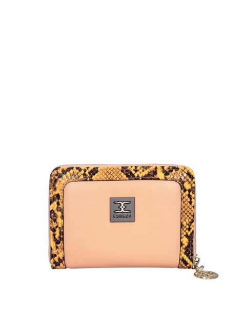 

ESBEDA Women Orange & Brown Snakeskin Textured Zip Around Wallet