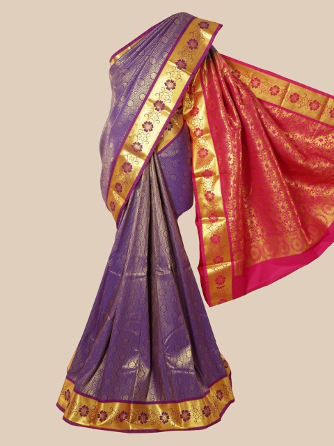 

Pothys Violet & Gold Ethnic Motifs Zari Pure Silk Kanjeevaram Saree
