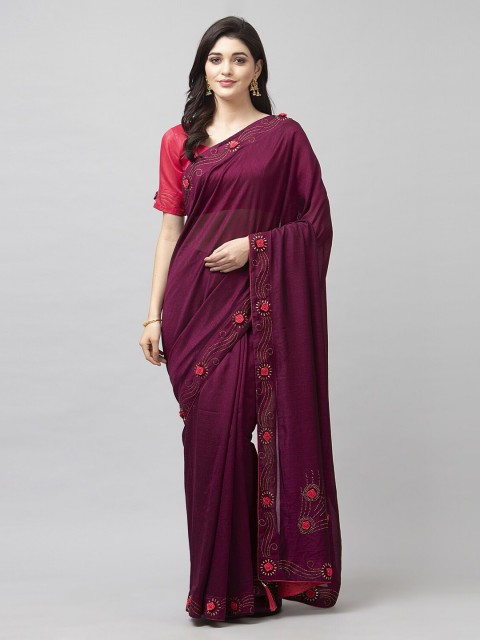 

KALINI Purple Beads and Stones Heavy Work Saree