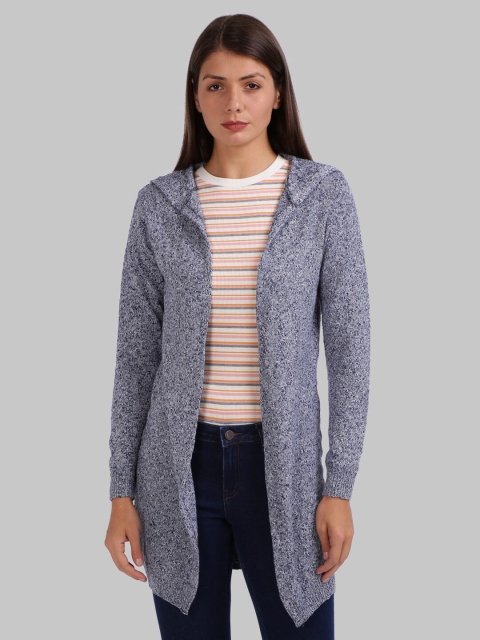 

Parx Women Blue Ribbed Front-Open Sweater