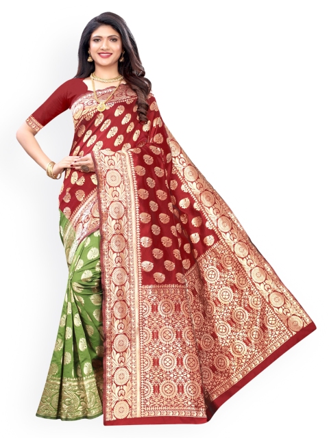 

KALINI Maroon & Green Ethnic Motifs Zari Banarasi Saree