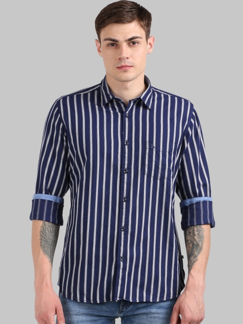 

Parx Men Blue Slim Fit Striped Casual Shirt