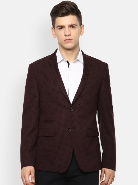 

V Dot Men Maroon Self Design Single Breasted Smart Casual Blazer