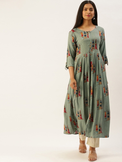 

Ethnic basket Women Green Ethnic Motifs Printed Anarkali Kurta