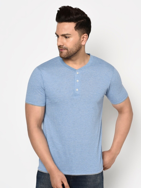 

ELEGANCE Men Blue Henley Neck T-shirt