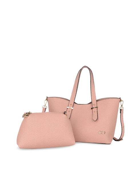 

E2O Pink Textured PU Structured Shoulder Bag with Pouch