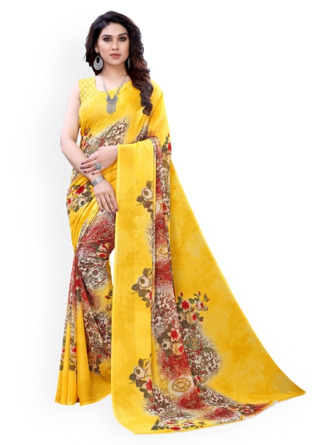 

KALINI Yellow Floral Pure Georgette Saree