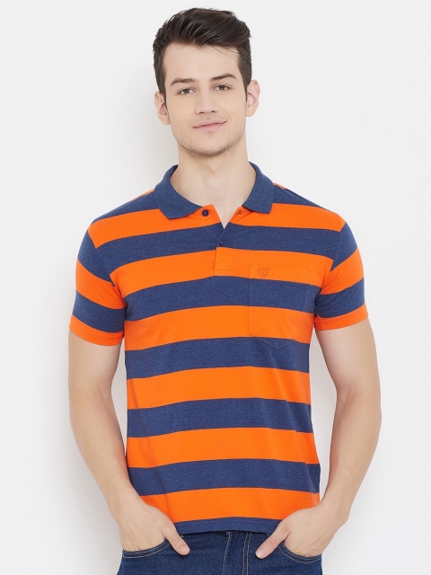 

Duke Men Orange & Blue Striped Polo Collar T-shirt