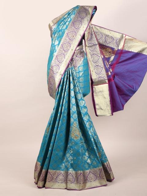 

Pothys Blue & Golden Ethnic Motifs Zari Pure Silk Kanjeevaram Saree