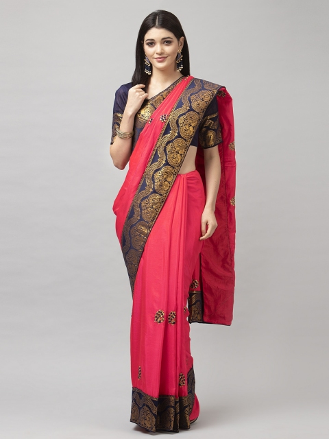 

KALINI Pink Ethnic Motifs Zari Heavy Work Poly Silk Saree
