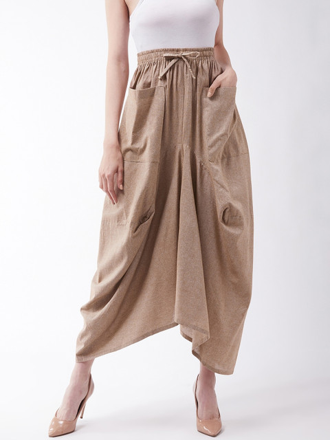 

InWeave Women Tan Brown Solid Pure Cotton Midi Balloon Dhoti Skirt