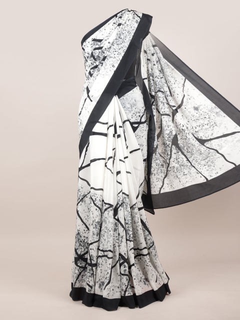 

Pothys White & Black Pure Crepe Saree