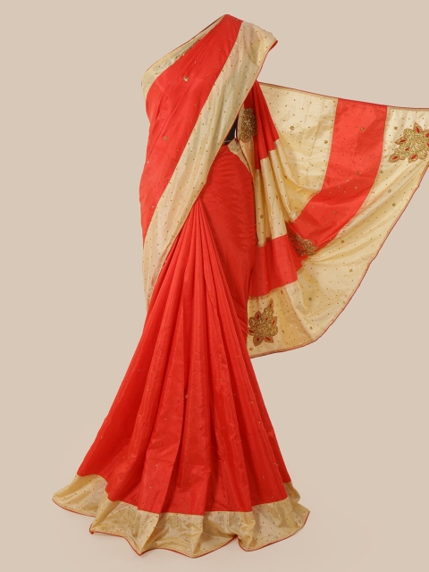 

Pothys Red & Cream Embellished Art Silk Saree