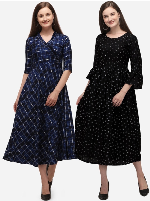 

Florence Blue & Black Pack Of 2 Crepe Midi Dress
