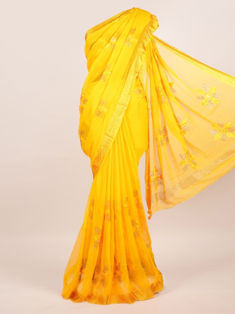 

Pothys Yellow Floral Pure Chiffon Saree