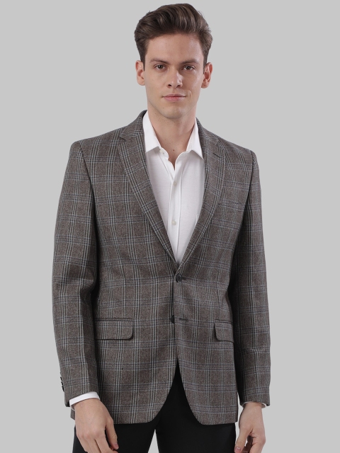

Raymond Men Brown & Blue Checked Single-Breasted Formal Blazer