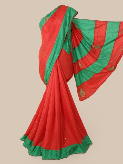 

Pothys Red & Green Embellished Sequinned Art Silk Saree