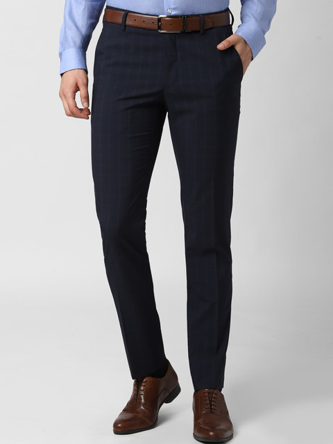 

Peter England Men Navy Blue Textured Checked Formal Trousers