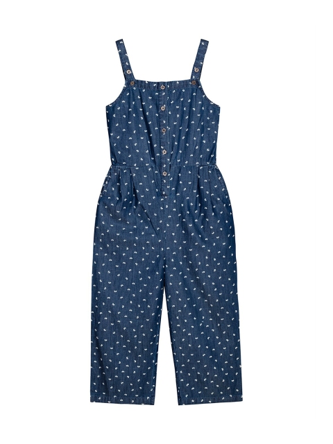 

Budding Bees Girls Blue & White Printed Basic Denim Jumpsuit
