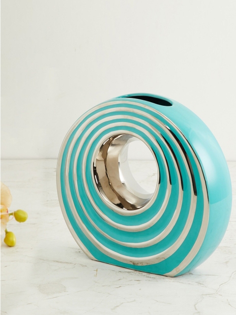

Home Centre Sea-Green & Silver-Toned Splendid Textured Round Centric Vase