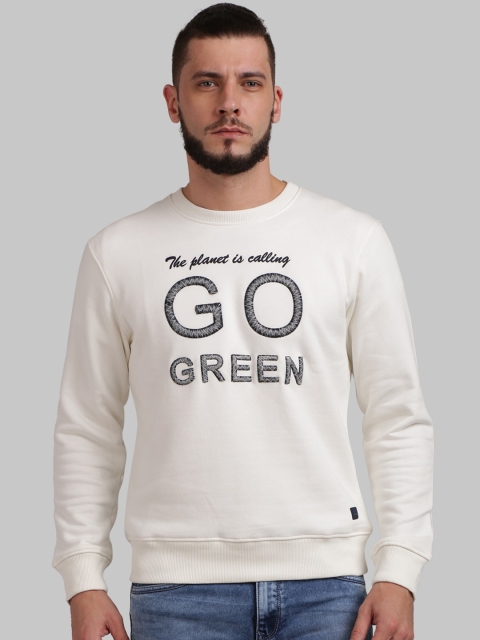 Parx Men Off White Embroidered Sweatshirt