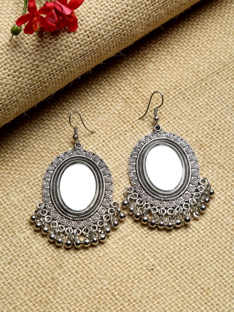 

NEUDIS Silver-Toned Oxidised Mirror Work Studs