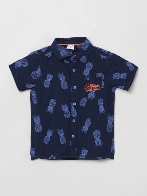

max Boys Navy Blue Classic Regular Fit Printed Casual Shirt