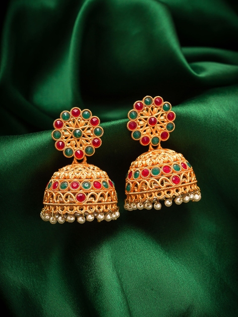 

Aadita Gold-Toned & Green Dome Shaped Jhumkas