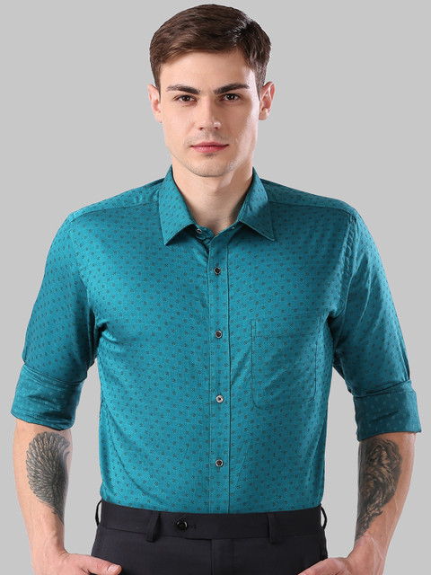 

Raymond Men Teal Blue Slim Fit Printed Formal Shirt