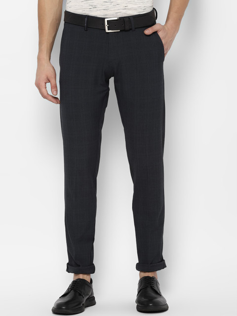 

Allen Solly Men Navy Blue Checked Slim Fit Regular Trousers Regular Trousers