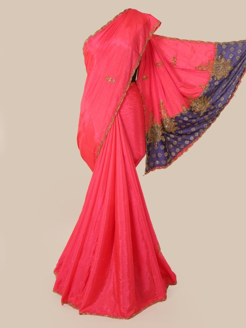 Pothys Pink & Gold Embellished Embroidered Art Silk Saree