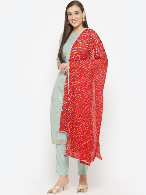 

Biba Sea Green & Red Embroidered Art Silk Unstitched Dress Material