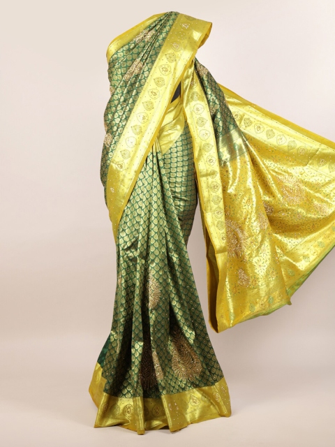 

Pothys Green Embellished Zari Pure Silk Kanjeevaram Saree