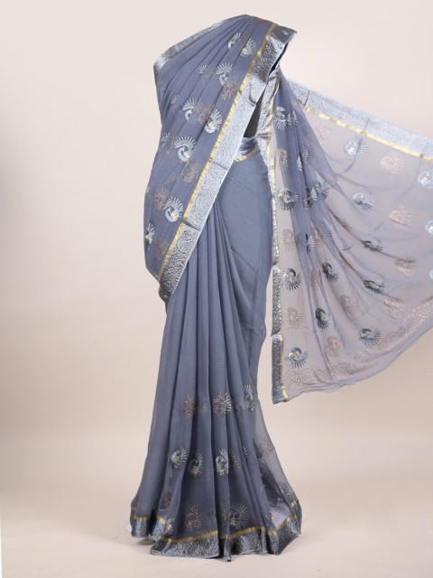 

Pothys Grey Ethnic Motifs Pure Chiffon Saree