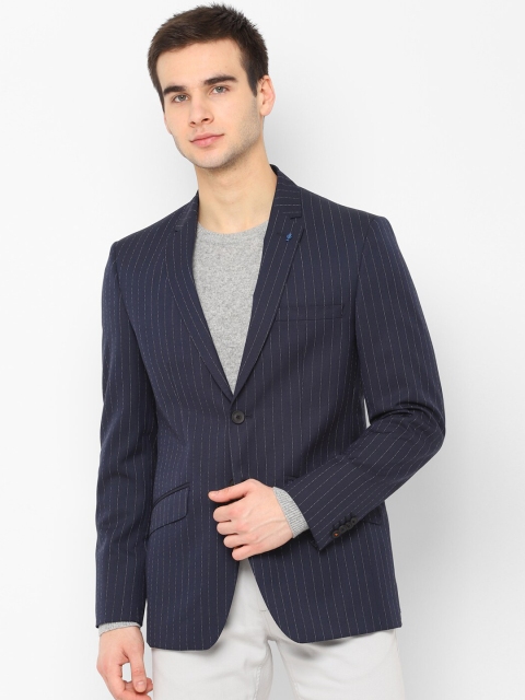 

SIMON CARTER LONDON Men Navy Blue & White Striped Single-Breasted Casual Blazer